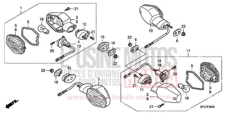 WINKER for CB600F Hornet ABS PEARL SIENA RED (R320) from 2007